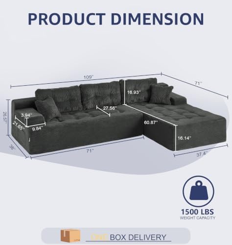 Hobestluk Boneless Couches Modular Sectional Sofa L-Shape Oversized Chaise - Image 2