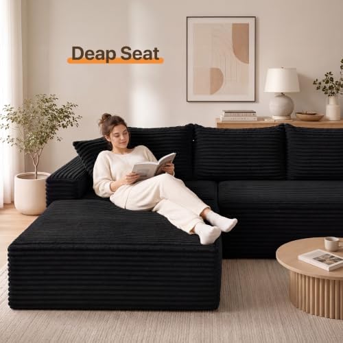 Claiks 104" Boneless Couch, L-Shape Corduroy Sectional Sofa - Image 2