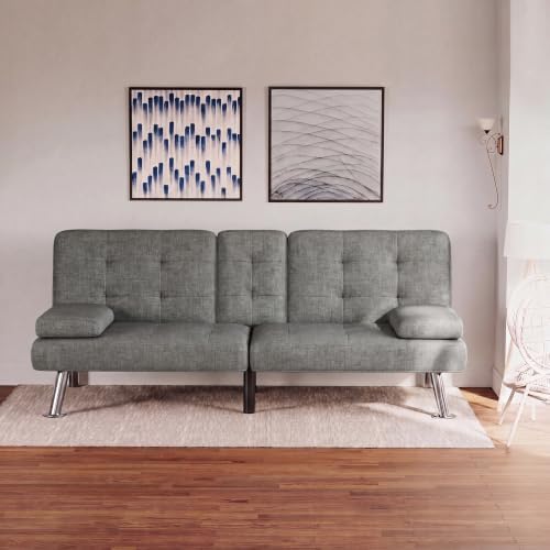 Flamaker Futon Sofa Bed, Modern Linen Convertible Folding Futon Set - Image 7