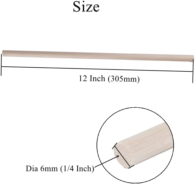 30 Pack Round Wood Dowel Rods 1/4x1/4x12 Inch Balsa Wood Sticks φ1/4 Inch Natural Wood Color Unfinished Wood for Cricut Maker Make Models of House Airplane Ship Boat DIY Wooden(6x6x305mm)