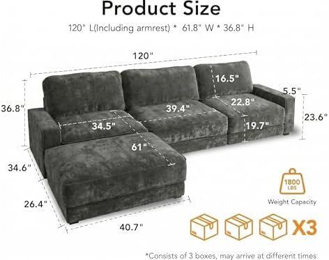 Vipbear 120" Oversized Modular Sectional Sofa, L Shaped Couch Set - Image 2