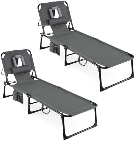 COSTWAY Tanning Chair with Face Hole, Folding Beach Lounge Chair by COSTWAY