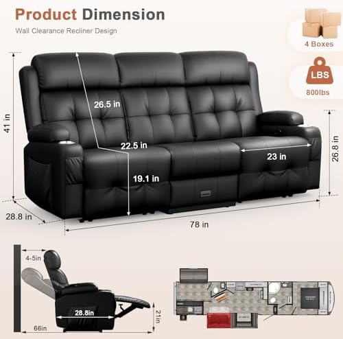 RV Loveseat Recliner Sofa, Wall Hugger Reclining RV Couch - Image 2