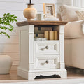 Farmhouse Nightstand with Charging Station 18"Wood End Table w/Roman Column by T4TREAMFurniture