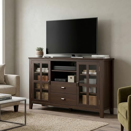 SIMPLIHOME Artisan 53" Wide Solid Wood TV Stand in Natural Aged Brown - Image 2