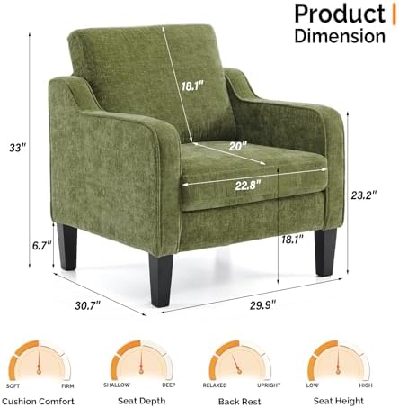 VINGLI Olive Green Accent Chair, Upholstered Armchair - Image 3