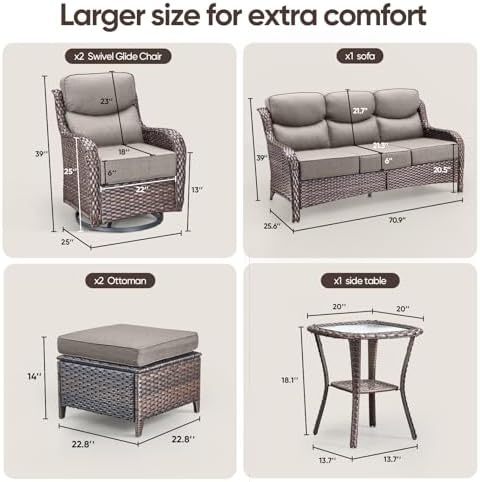 Swivel Patio Chairs Sofa Set of 6-6" Thick Cushion - Image 2