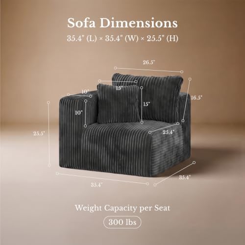 Maywish Single Modular Sofa Chair, Corduroy Boneless Couch, Dark Grey - Image 2