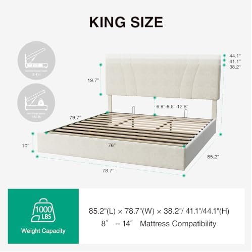 Novilla King Lift Up Storage Bed Frame/Charging Station/LED Light - Image 2