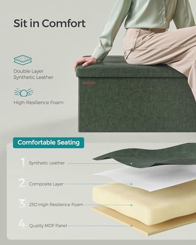 SONGMICS Storage Ottoman Bench, 43.3 Inches Folding Foot Rest Stool - Image 5