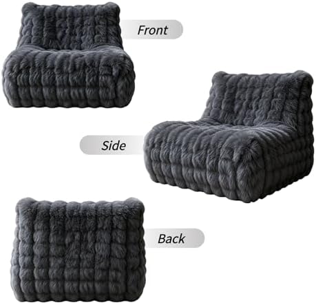 Faux Fur Memory Foam Lazy Bean Bag Sofa, Dark Grey - Image 6