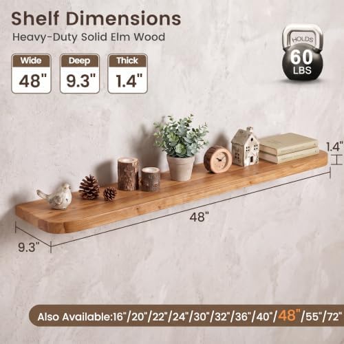 48 inch Floating Shelves for Wall, Elm Wood Rounded Edge - Image 3