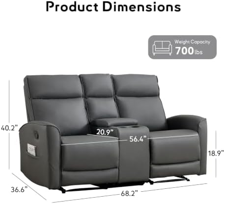 ANJ 68" Wide Manual Loveseat Recliner Sofa - Image 2