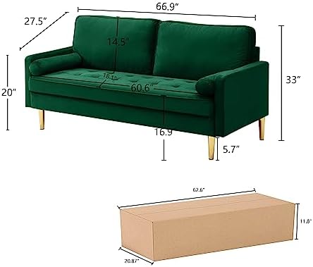 KEIKI 65" Velvet Futon Sofa Loveseat, Small Sleeper Cloud Couch Bed - Image 2