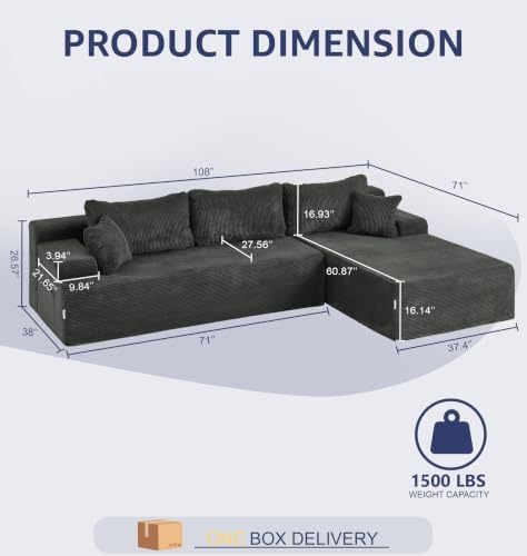 Hobestluk Boneless Couches Modular Sectional Sofa L-Shape Oversized Chaise - Image 2