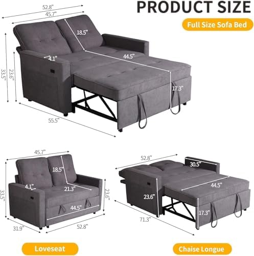 Actinidia 3 in 1 Convertible Sofa Bed, Pull Out Couch - Image 2