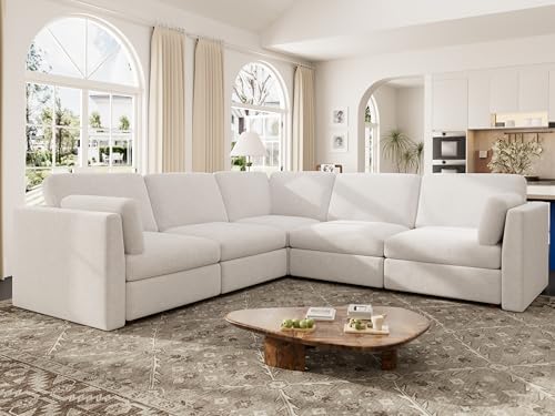 Oversized Modular Sectional Sofa V-Shaped Cloud Couches White by Kalafini
