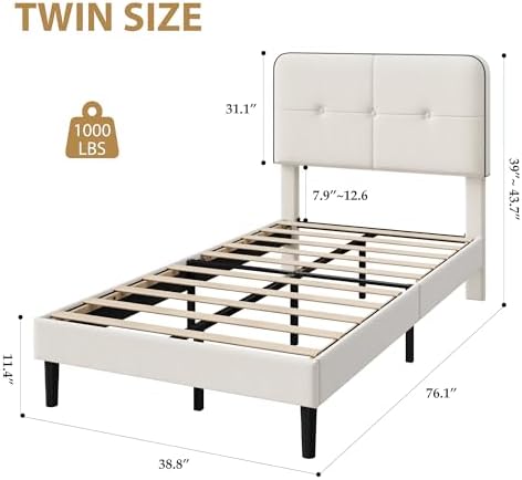 Garvee Twin Bed Frame, Velvet Upholstered Platform Bed Frames - Image 2