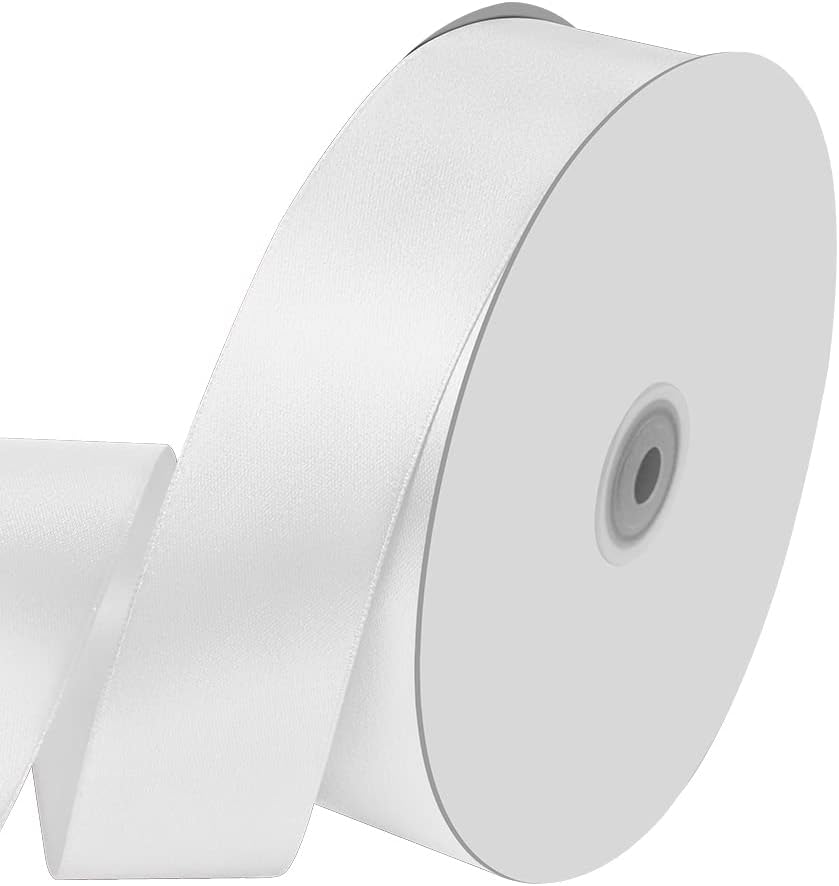 1-1/2" Wide x 100 Yards Single Faced Satin Ribbon - White, Use for Bows, Bouquets, Gift Wrapping, Wedding Decorations, Floral Arrangements