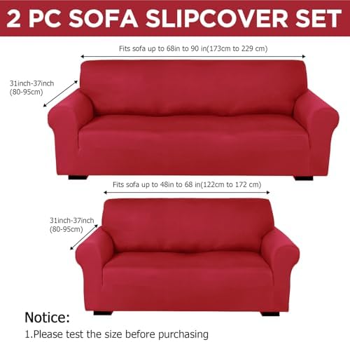 Peryiter 2 Pcs Couch and Loveseat Sofa Covers, Xmas Red, Milk Silk - Image 2