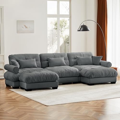 130" Modular Sectional Sofa, Velvet Upholstered Couches - Image 3