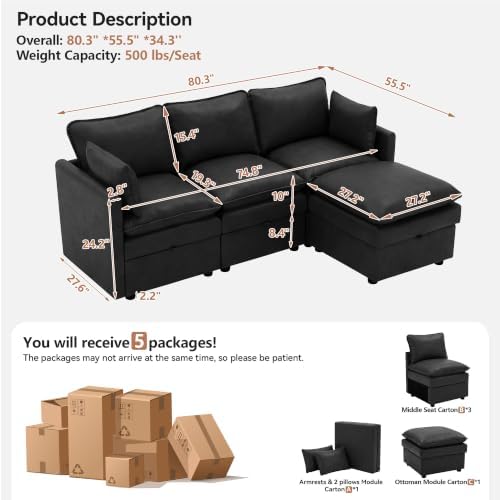 80" Black Faux Leather Storage 3 Seater Sofa - Image 2