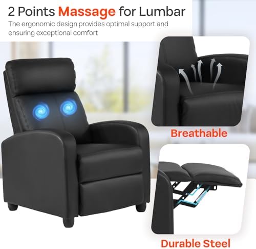 FDW | Recliner Chair | with 2 Point Massage Function | Black, PU Leather - Image 6