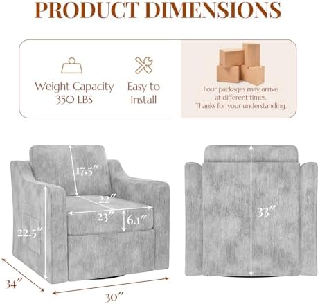 360°Swivel Accent Chair with Lumbar Support, Swivel Armchair with Deep Seat - Image 2