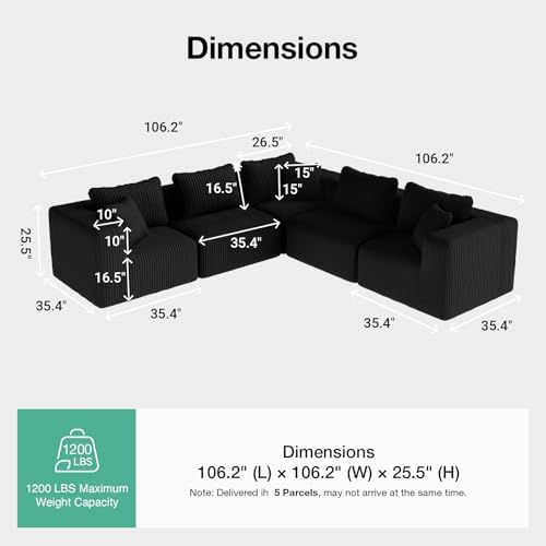 Novilla 106" Modular Sectional Sofa, V Shape Sectional Couch, Modern Cloud - Image 2
