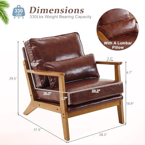 VINGLI Solid Wood Wide Armrests Accent Chair Set of 2, Upholstered Mid Century - Image 2