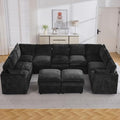 130" Black Oversized Modular Storage Sofa, U Shaped Chenille Cloud Couch by Abbrevi