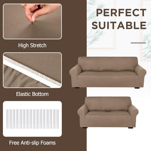 Peryiter 2 Pcs Couch and Loveseat Sofa Covers, Milk Silk - Image 4