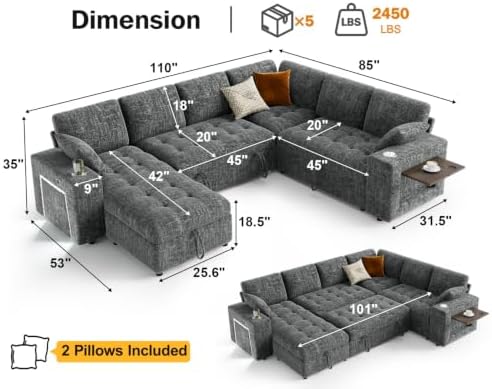 Vipbear 111" Modular Sectional Sleeper Sofa - Image 3