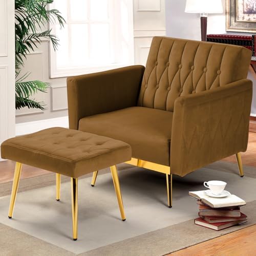 Velvet Accent Chair w/Ottoman & Adjustable Backrest - Image 2