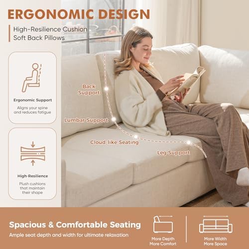 ABCASA 85'' Modern Couches for Living Room, 2 Seats Comfy Sofa - Image 6