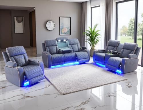 Power Recliner Sofa Set, Sanded Leather Reclining Sofa Set, Recliner Couch by LYfurniture