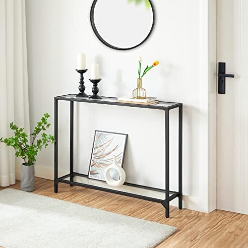 HOOBRO 39.4" Narrow Console Table, Tempered Glass Sofa Table - Image 2