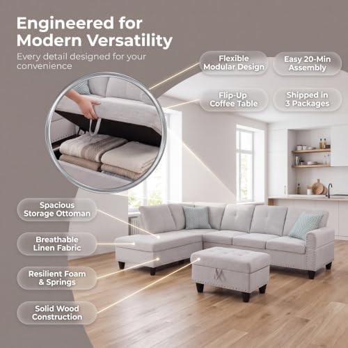 Linen L-Shaped Couch Set - Image 4