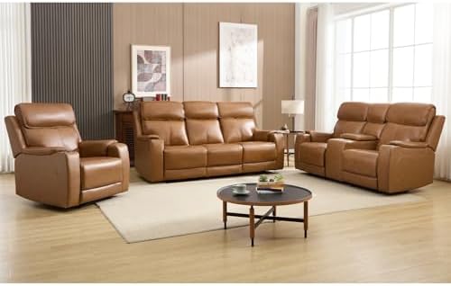 CANMOV Genuine Leather Power Recliner Sofa Set, Living Room Furniture Sets 3 by CANMOV