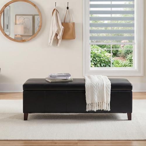 Ottoman with Storage Black Faux Leather Storage Ottoman Bench - Image 5