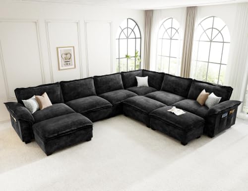 Large J-Shaped Modular Sectional Sofa, 9 Seater Cloud Couch by KKLHome