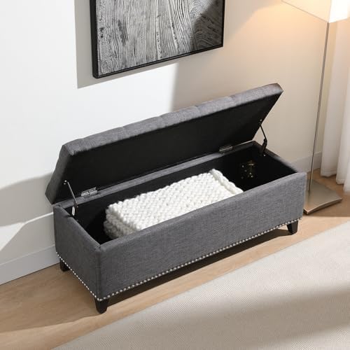 Storage Ottoman Bench, Linen Tufted Large Shoe Entryway Benches - Image 5