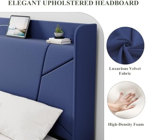 Garvee King Bed Frame with Storage Shelf and Upholstered Headboard - Image 4