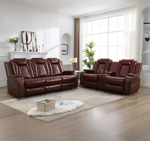 Power Recliner Set with LED Lights, Air Leather Reclining Set with USB - Image 7