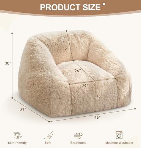 Hobestluk Bean Bag Chair Plush Accent Chair Armrest Living Room Adult Beige - Image 2