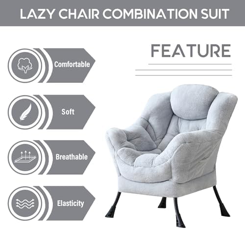 LITA Lazy Chair, Comfy Accent Reading Chair, Plush Grey - Image 5