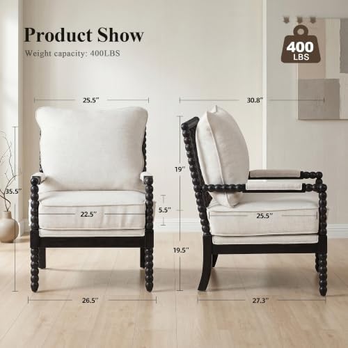 DUHOME Linen Fabric Spindle Accent Chairs Set of 2 - Image 2