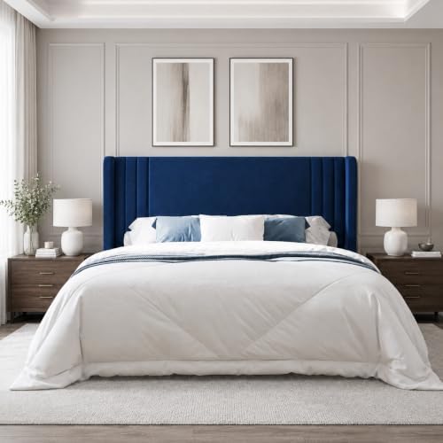 Allewie Full Size Velvet Platform Bed Frame, Tall Wingback Headboard - Image 3