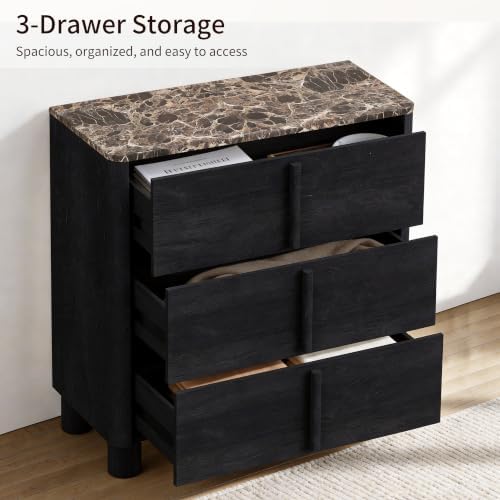 31.5" Wide 3 Drawer Dressers Set of 2, Faux Marble & Wood Storage Cabinet - Image 3