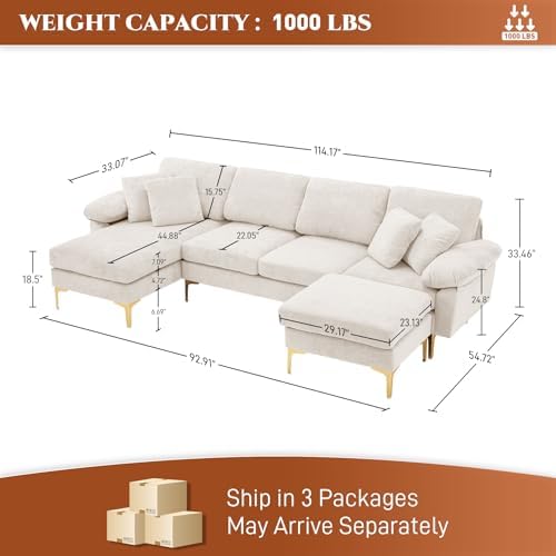 OUYESSIR 114" U-Shaped Modular Sectional Sofa - Image 2